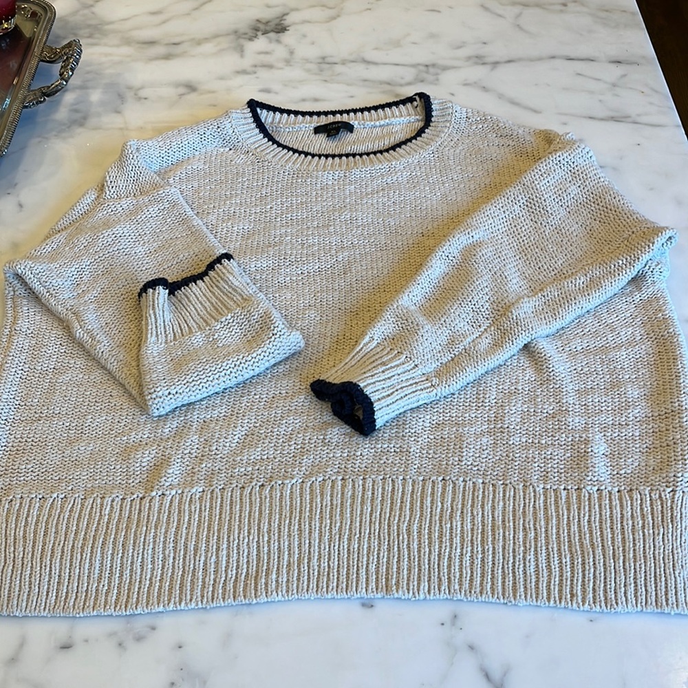 JCrew ecru sweater, with blue piping. XL